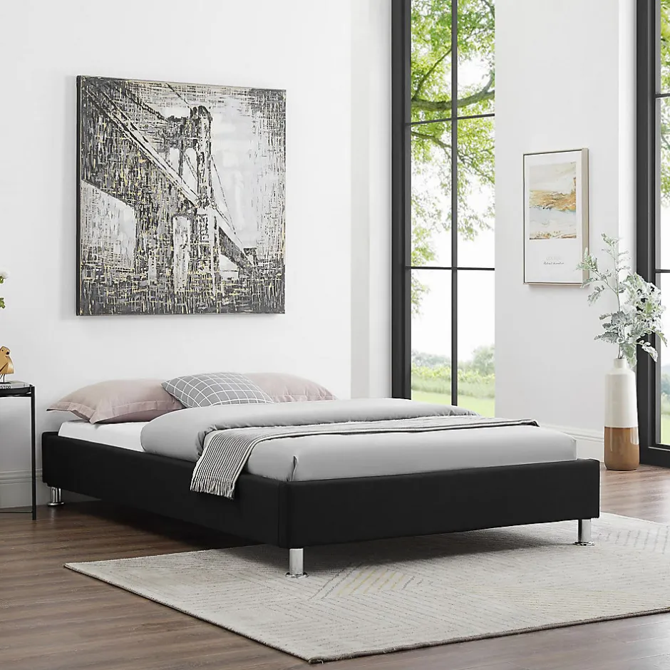 Idimex Lit futon simple NIZZA, 120 x 190 cm, avec sommier, revêtement en tissu noir Hot