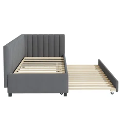 Okwish Lit Gigogne - Lit enfant et d'Appoint avec Sommier Gigogne, Fonction Rangement Intégré, Velours Gris, 90x200 cm