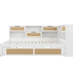 Okwish Lit Gigogne - Lit enfant 140x200 cm Bois Blanc avec Lit Simple, Tiroirs et Port USB, Grand Rangement Multifonction, Couleur Blanc Clearance