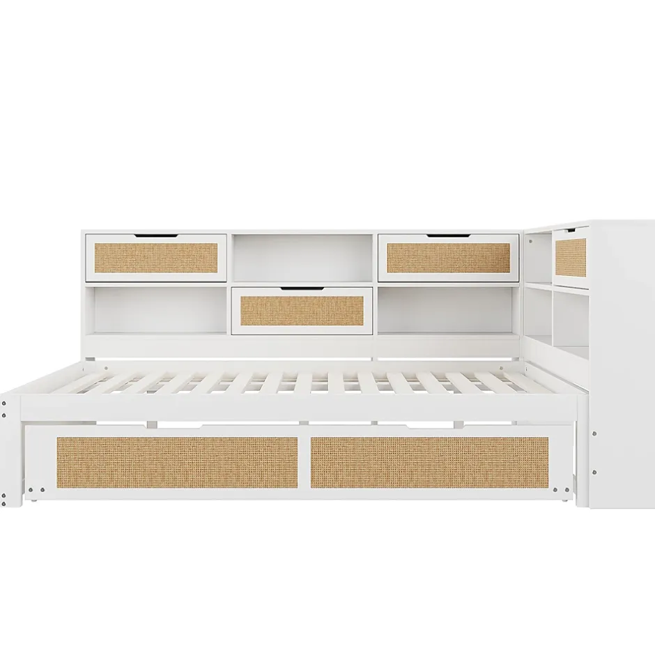 Okwish Lit Gigogne - Lit enfant 140x200 cm Bois Blanc avec Lit Simple, Tiroirs et Port USB, Grand Rangement Multifonction, Couleur Blanc Clearance