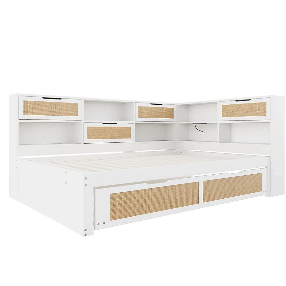 Okwish Lit Gigogne - Lit enfant 140x200 cm Bois Blanc avec Lit Simple, Tiroirs et Port USB, Grand Rangement Multifonction, Couleur Blanc Clearance
