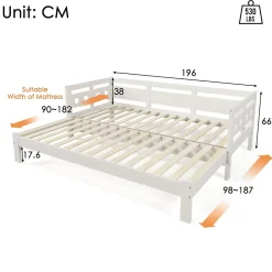 Okwish Lit gigogne 90 x 190 cm - Lit Banquette avec Motif Cœur - Pin Massif et MDF - Sans Matelas - Blanc New