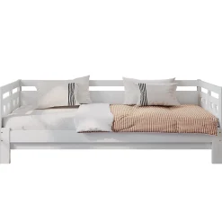 Okwish Lit gigogne 90 x 190 cm - Lit Banquette avec Motif Cœur - Pin Massif et MDF - Sans Matelas - Blanc New