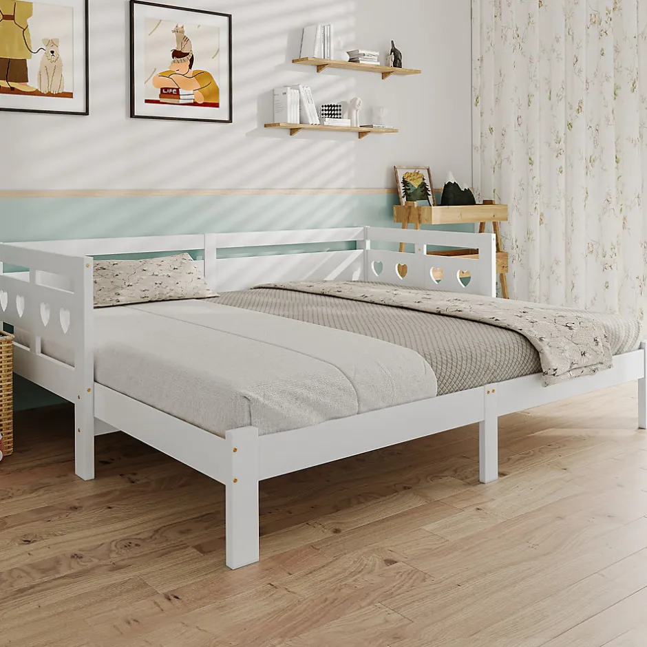 Generique Lit gigogne 90 x 200 cm - Lit Banquette avec 2e Couchage - Pin Massif et MDF - Sans Matelas - Blanc