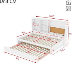 Okwish Lit Gigogne 90 x 200 cm - Lit enfant avec Port de Chargement USB et Rangement - Bois de Pin + MDF - Sans Matelas - Blanc