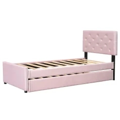 Okwish Lit Gigogne 90 x 200 cm - Lit Simple Rembourré avec Roulettes - Velours - Sans Matelas - Rose New
