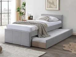 Enfant Vente-unique Lit gigogne 90 x 190 cm - Tissu - Gris - DORITALO