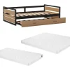 Enfant Vente-unique Lit gigogne 120 x 200 et 90 x 200 cm - MDF, Pin et métal - Naturel et anthracite + Matelas - BOSTON