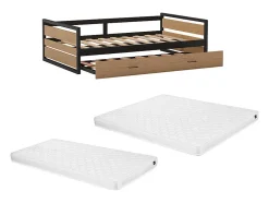 Enfant Vente-unique Lit gigogne 120 x 200 et 90 x 200 cm - MDF, Pin et métal - Naturel et anthracite + Matelas - BOSTON