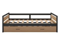Enfant Vente-unique Lit gigogne 120 x 200 et 90 x 200 cm - MDF, Pin et métal - Naturel et anthracite + Matelas - BOSTON