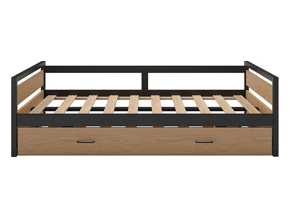 Enfant Vente-unique Lit gigogne 120 x 200 et 90 x 200 cm - MDF, Pin et métal - Naturel et anthracite + Matelas - BOSTON