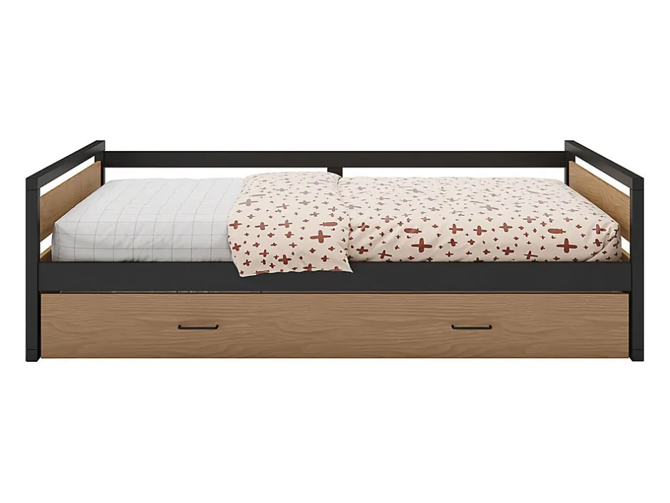 Enfant Vente-unique Lit gigogne 120 x 200 et 90 x 200 cm - MDF, Pin et métal - Naturel et anthracite + Matelas - BOSTON
