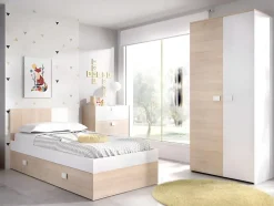 Vente-unique Lit gigogne 2 x 90 x 190 cm - Coloris : Naturel et blanc - SONIA Online