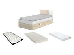 Vente-unique Lit gigogne 2 x 90 x 190 cm - Coloris : Naturel et blanc + matelas + sommier - SONIA