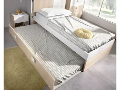 Vente-unique Lit gigogne 2 x 90 x 190 cm - Coloris : Naturel et blanc + matelas + sommier - SONIA