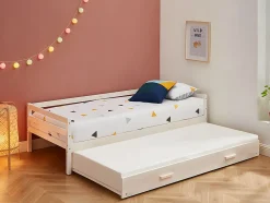 Vente-unique Lit gigogne AEDAN II - 2 x 90 x 190 cm - Pin massif et MDF - Blanchi Hot