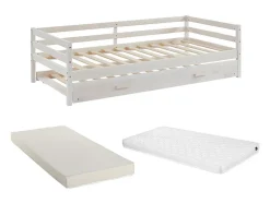 Vente-unique Lit gigogne AEDAN II - 2 x 90 x 190 cm - Pin massif et MDF - Blanchi + matelas Online