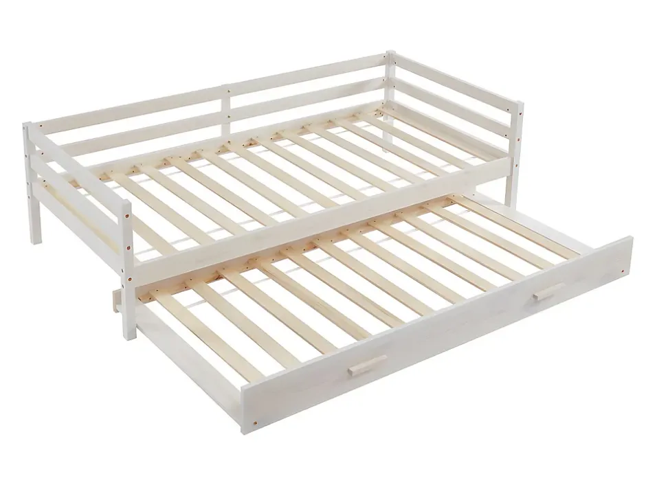 Vente-unique Lit gigogne AEDAN II - 2 x 90 x 190 cm - Pin massif et MDF - Blanchi + matelas Online