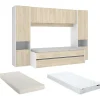 Vente-unique Lit gigogne avec pont de lit SELENA - 90 x 190 cm - Coloris : chêne et blanc + Matelas