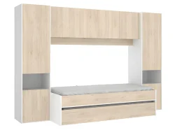 Vente-unique Lit gigogne avec pont de lit SELENA - 90 x 190 cm - Coloris : chêne et blanc + Matelas