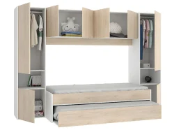 Vente-unique Lit gigogne avec pont de lit SELENA - 90 x 190 cm - Coloris : chêne et blanc + Matelas