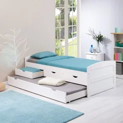 Idimex Lit gigogne avec rangements JESSY, 90 x 190 cm en pin massif lasuré blanc Online