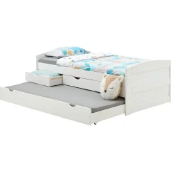 Idimex Lit gigogne avec rangements JESSY, 90 x 190 cm en pin massif lasuré blanc Online