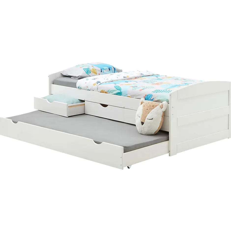Idimex Lit gigogne avec rangements JESSY, 90 x 190 cm en pin massif lasuré blanc Online