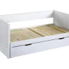 Vente-unique Lit gigogne banquette 90 x 190 ou 174 x 190 cm - Avec sommier peigne et tiroir - Pin et MDF - Blanc - ALFIERO II