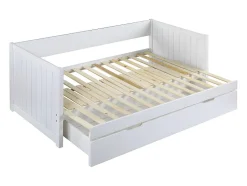 Vente-unique Lit gigogne banquette 90 x 190 ou 174 x 190 cm - Avec sommier peigne et tiroir - Pin et MDF - Blanc - ALFIERO II