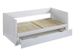 Vente-unique Lit gigogne banquette 90 x 190 ou 174 x 190 cm - Avec sommier peigne et tiroir - Pin et MDF - Blanc - ALFIERO II