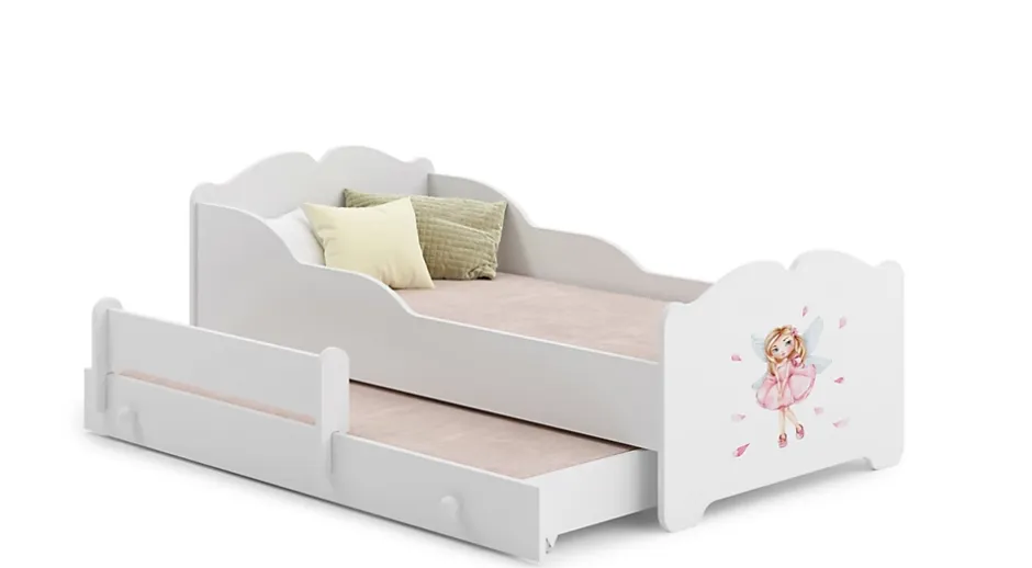 Htmeubles Lit gigogne blanc ARMONA - Fée rose - 2 x 160 cm x 80 cm