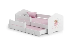 Htmeubles Lit gigogne blanc FIONA avec sommier et matelas - Fée rose - 2 x 160 cm x 80 cm