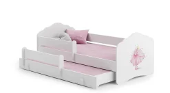 Htmeubles Lit gigogne blanc FIONA avec sommier et matelas - Princesse rose - 2 x 160 cm x 80 cm