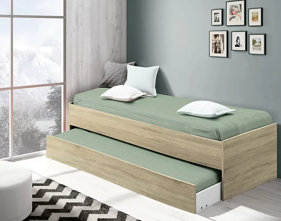 Pegane Lit gigogne coloris Cambrian - Hauteur 54 x Longueur 202 x Profondeur 97 cm Clearance