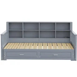 Okwish Lit Gigogne en Bois 90/180x190 cm Extensible avec Tiroirs et Prise USB, Lit Multifonction avec Rangement, Gris Online