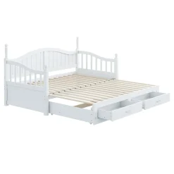 Okwish Lit Gigogne en Bois 90/180x190 cm Extensible avec Tiroirs et Sommier Intégré, Lit Multifonction pour enfant ou Adulte, Blanc Discount