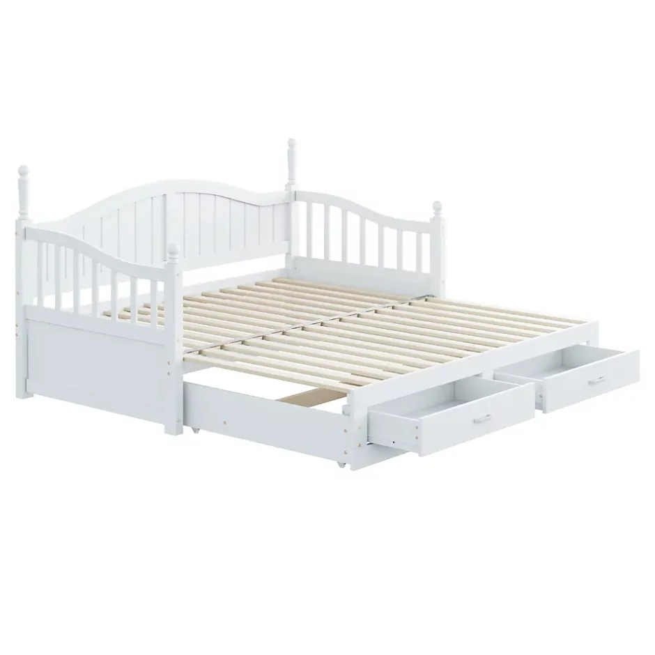 Okwish Lit Gigogne en Bois 90/180x190 cm Extensible avec Tiroirs et Sommier Intégré, Lit Multifonction pour enfant ou Adulte, Blanc Discount