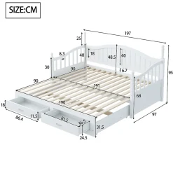Okwish Lit Gigogne en Bois 90/180x190 cm Extensible avec Tiroirs et Sommier Intégré, Lit Multifonction pour enfant ou Adulte, Blanc Discount