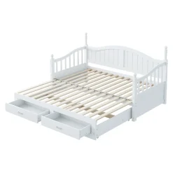 Okwish Lit Gigogne en Bois 90/180x190 cm Extensible avec Tiroirs et Sommier Intégré, Lit Multifonction pour enfant ou Adulte, Blanc Discount