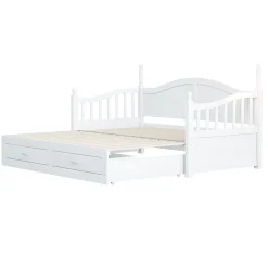 Okwish Lit Gigogne en Bois 90/180x190 cm Extensible avec Tiroirs et Sommier Intégré, Lit Multifonction pour enfant ou Adulte, Blanc Discount