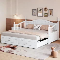 Okwish Lit Gigogne en Bois 90/180x190 cm Extensible avec Tiroirs et Sommier Intégré, Lit Multifonction pour enfant ou Adulte, Blanc Discount