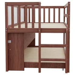 Okwish Lit Gigogne enfant 90x200 cm avec Lit Tiroir, Échelle, Tableau à Gribouillis et Rangement Intégré - Sans Matelas - Bois Marron Sale