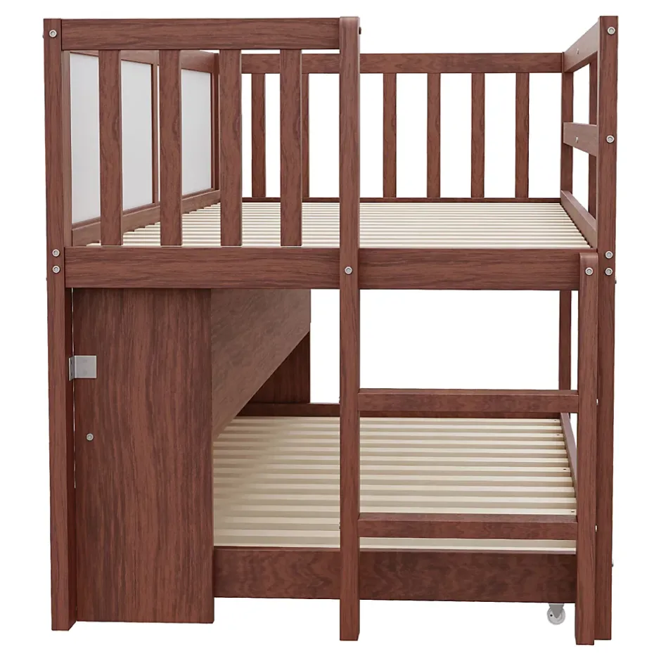 Okwish Lit Gigogne enfant 90x200 cm avec Lit Tiroir, Échelle, Tableau à Gribouillis et Rangement Intégré - Sans Matelas - Bois Marron Sale