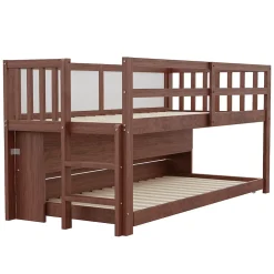Okwish Lit Gigogne enfant 90x200 cm avec Lit Tiroir, Échelle, Tableau à Gribouillis et Rangement Intégré - Sans Matelas - Bois Marron Sale