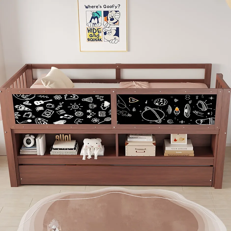 Okwish Lit Gigogne enfant 90x200 cm avec Lit Tiroir, Échelle, Tableau à Gribouillis et Rangement Intégré - Sans Matelas - Bois Marron Sale