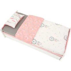 Idimex Lit gigogne LORENA en pin massif, 90 x 190 cm, lasuré blanc et rose