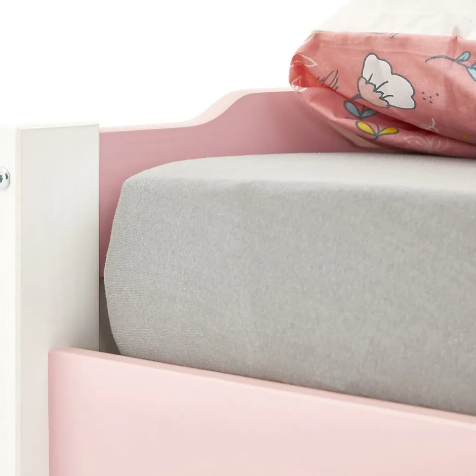 Idimex Lit gigogne LORENA en pin massif, 90 x 190 cm, lasuré blanc et rose