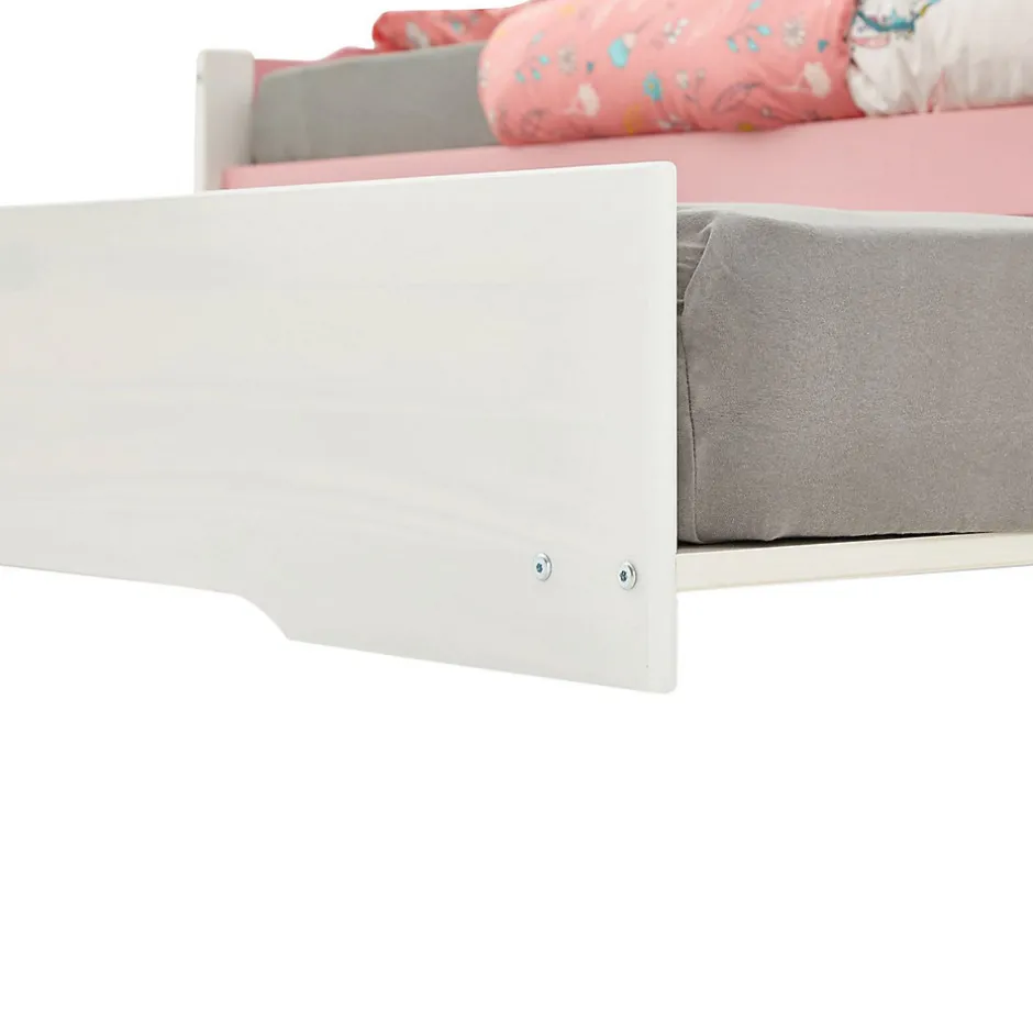 Idimex Lit gigogne LORENA en pin massif, 90 x 190 cm, lasuré blanc et rose