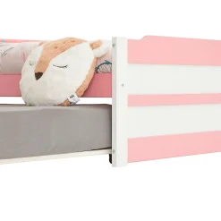 Idimex Lit gigogne LORENA en pin massif, 90 x 190 cm, lasuré blanc et rose